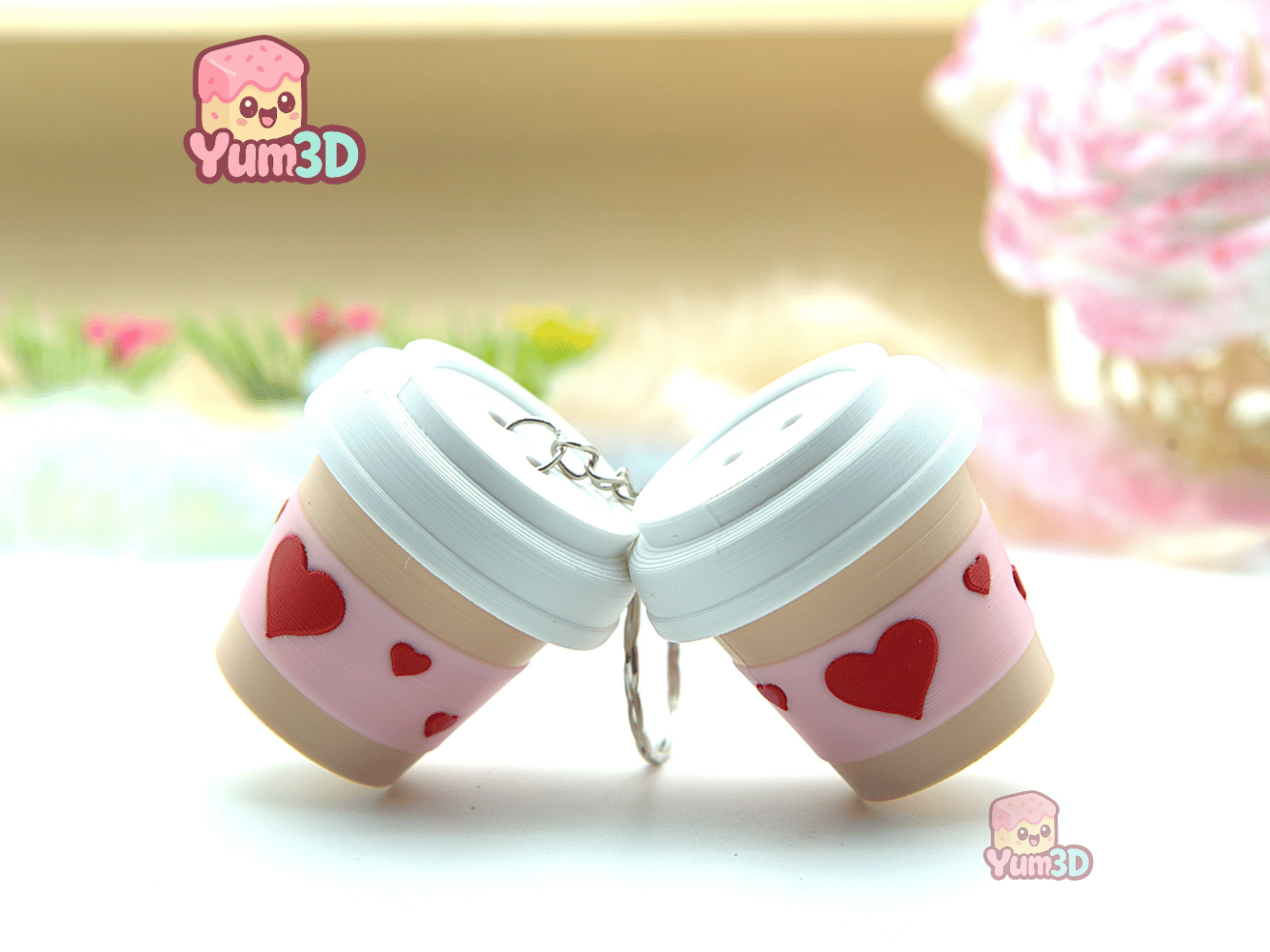 ☕ Yum3D Valentine Coffee Cup Fidget Clicker Keychain - Cute